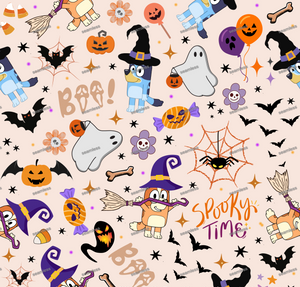 Bluey Halloween Seamless Pattern, Blue Repeating Pattern | Digital File | Fabric Sublimation