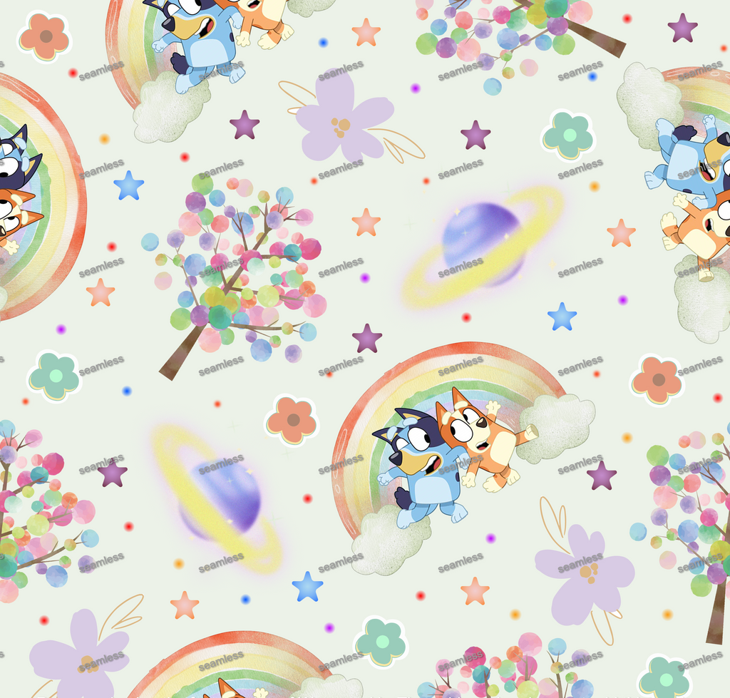 Bluey Rainbow Seamless Pattern, Blue Repeating Pattern | Digital File | Fabric Sublimation