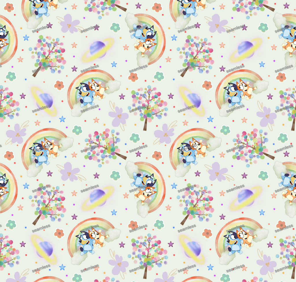 Bluey Rainbow Seamless Pattern, Blue Repeating Pattern | Digital File | Fabric Sublimation