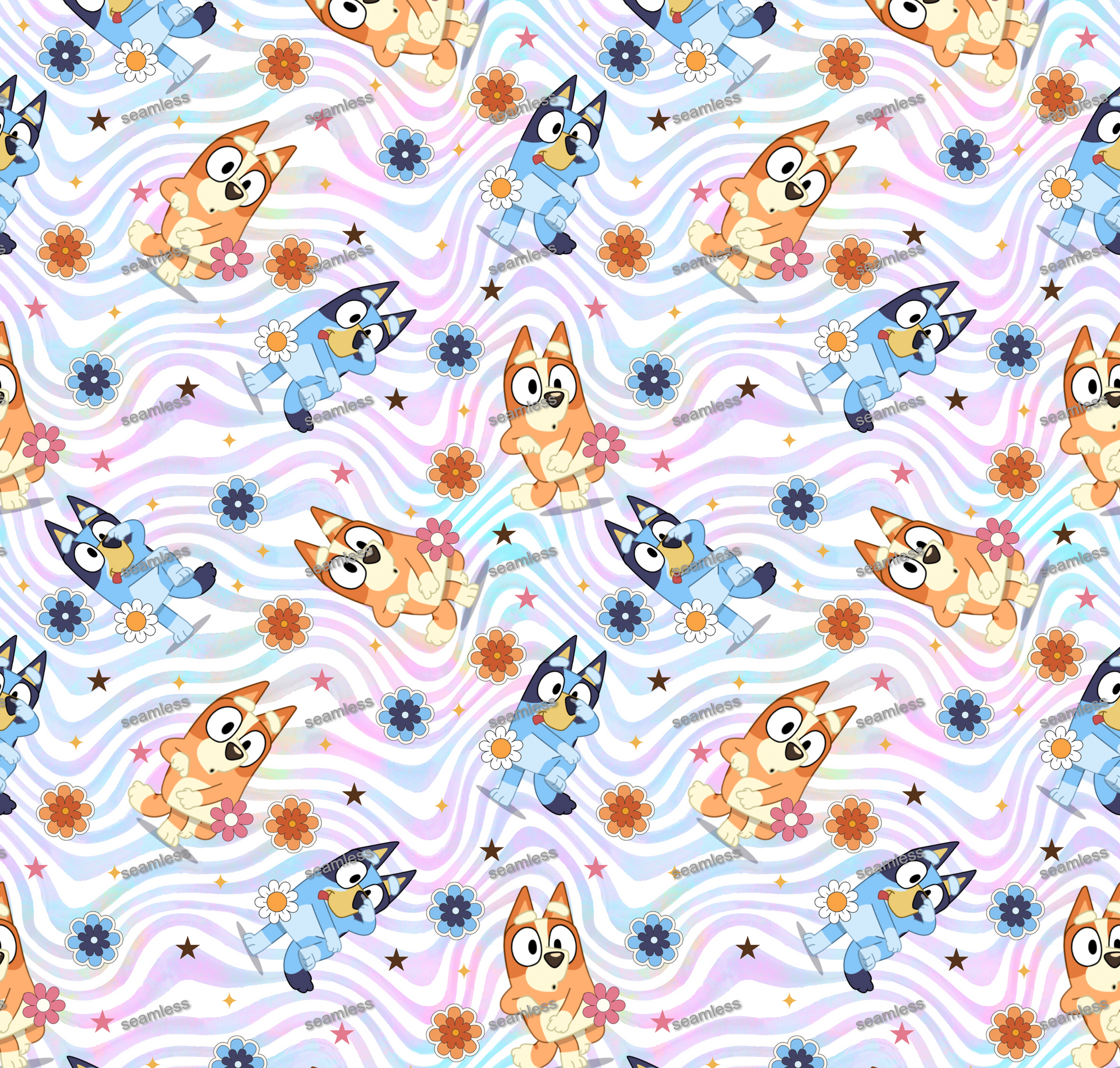 Bluey Wavy Seamless Pattern, Blue Repeating Pattern | Digital File | Fabric Sublimation