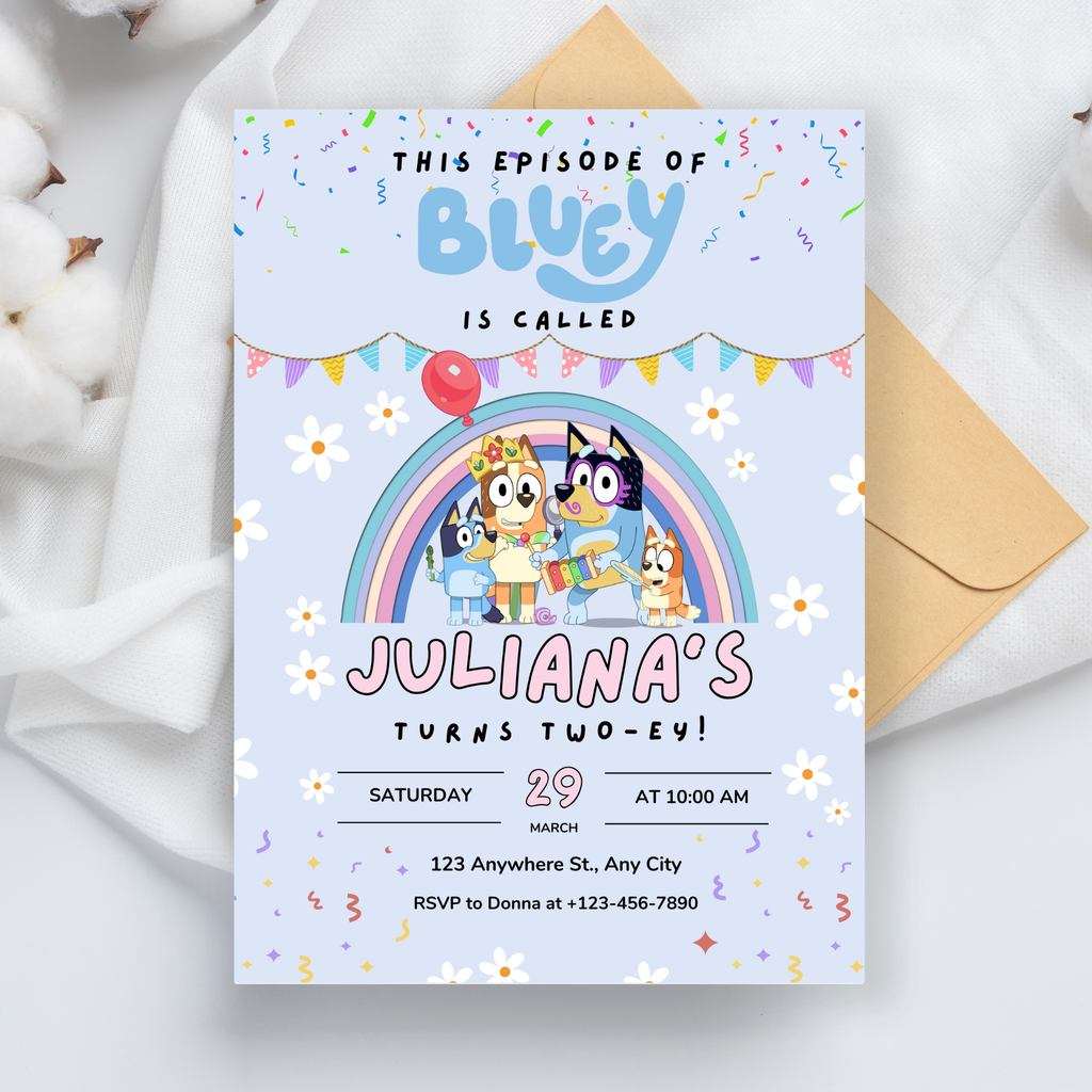 Bluey Birthday Invitation – Blue Editable Digital Template | 5x7” | Party Invite | Instant Download