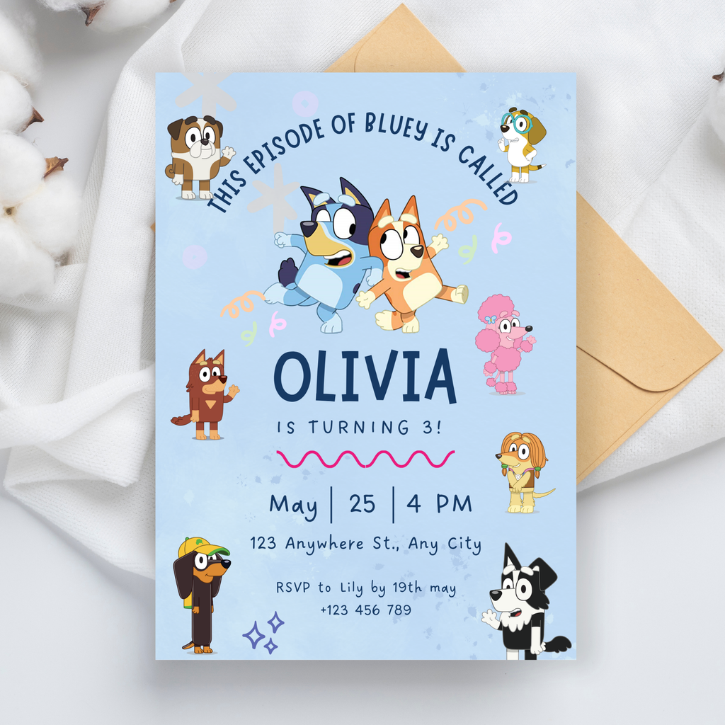Bluey Editable Birthday Invitation | Bluey Digital Invite | 5x7” | Party Invite | Instant Download