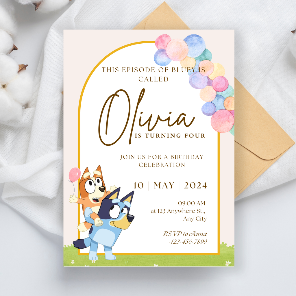 Bluey Birthday Invitation | EDITABLE Bluey Invitation for Girl Boy | Printable Bluey Invitation | 5x7” | Party Invite | Instant Download