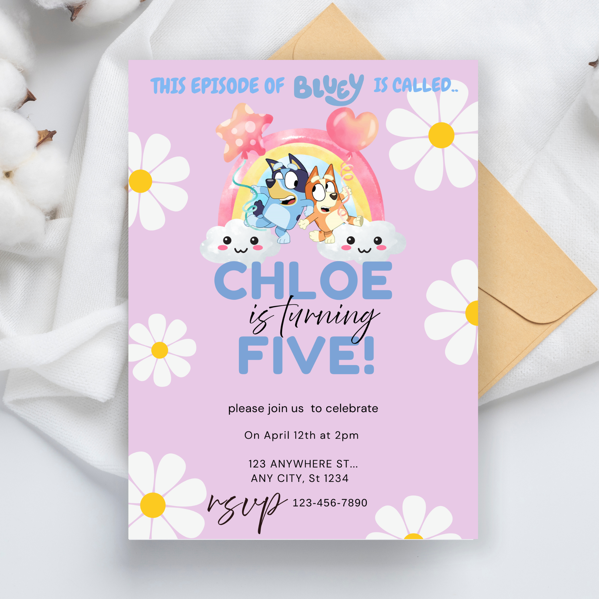 Purple Bluey Birthday Invitation | Editable Digital Template | 5x7” | Party Invite | Instant Download