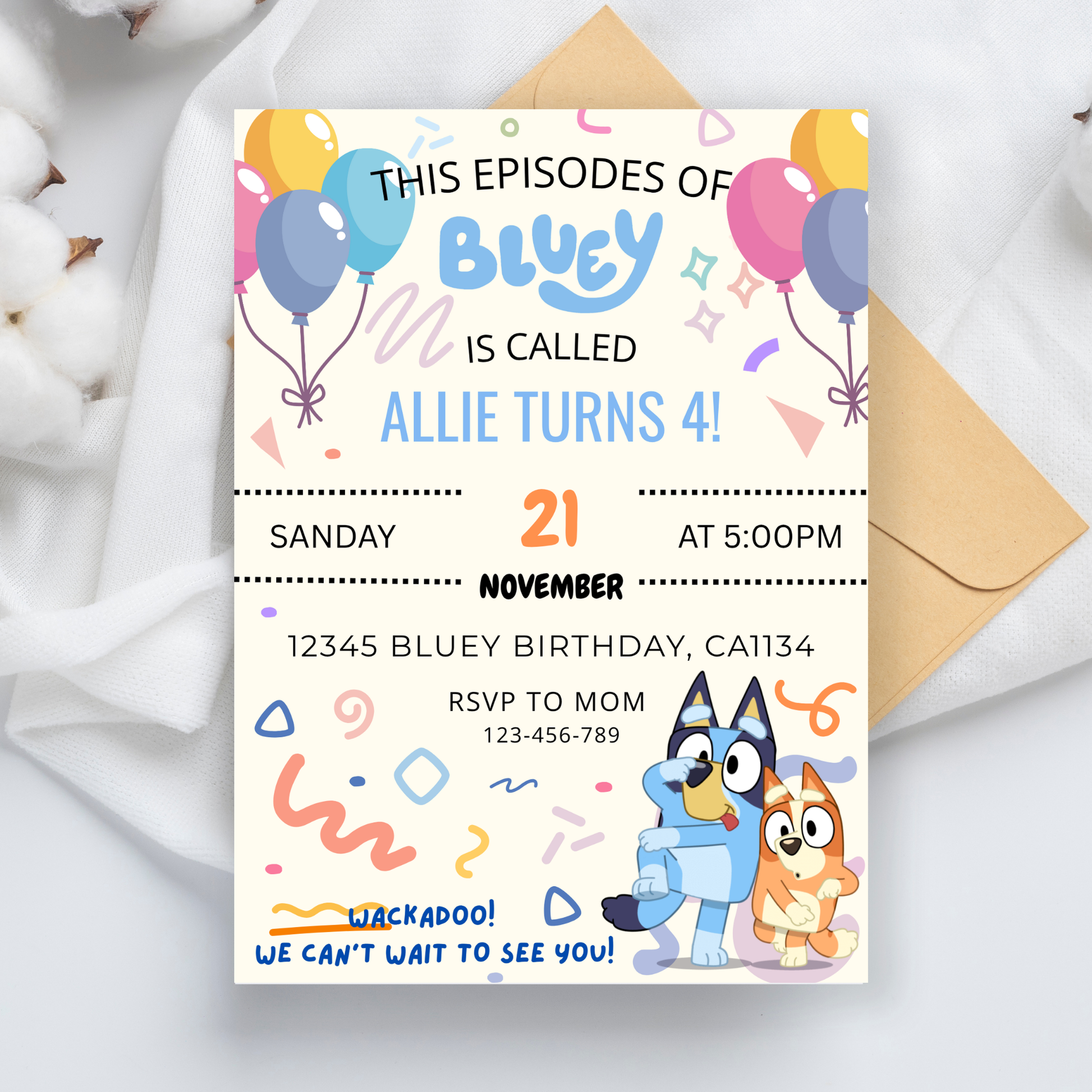 Blue Dog Party Invitation | Bluey Birthday Invitation Template | Instant Download |  5x7”