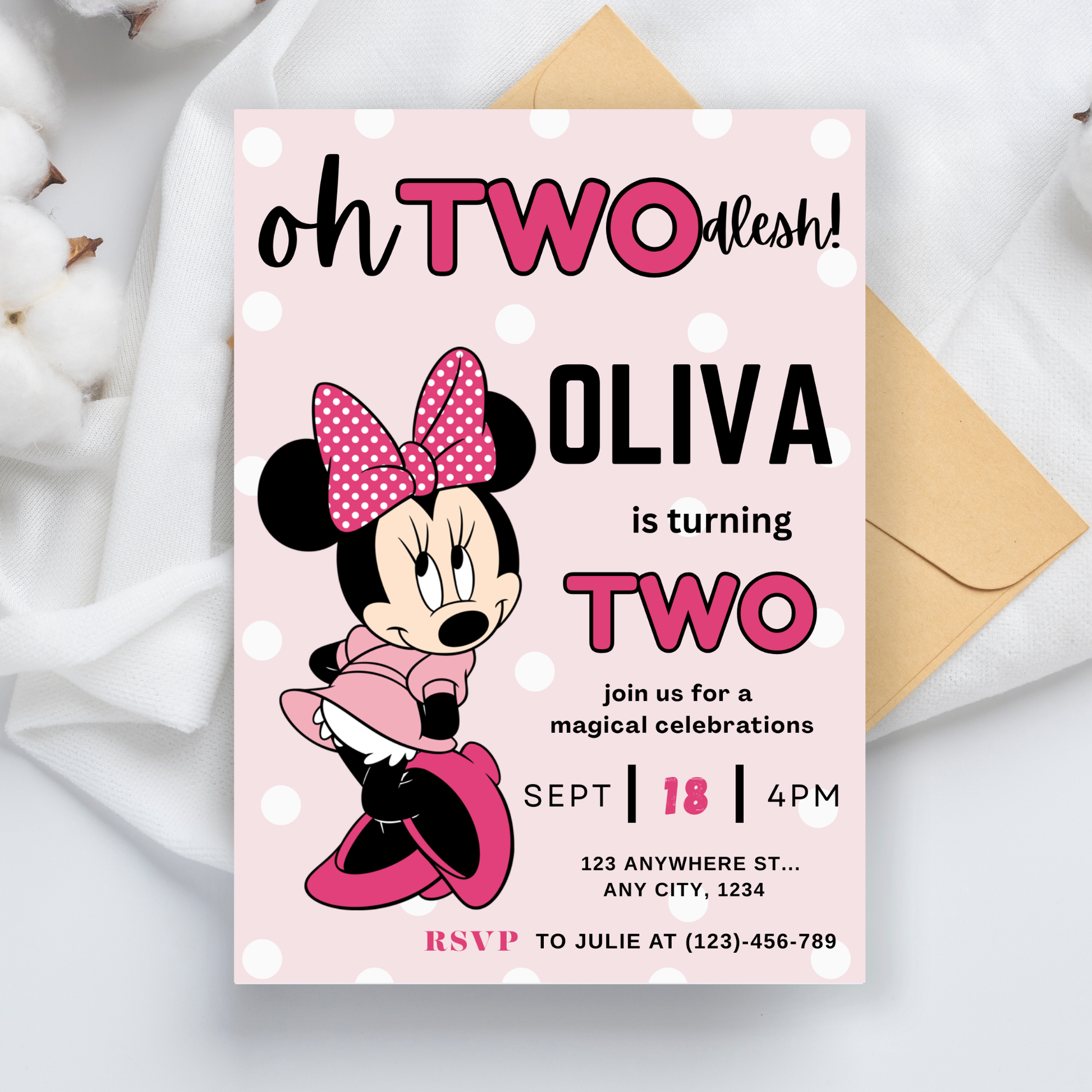 Editable Pink Minnie Mouse Birthday Invitation | Girls Birthday Invitation, Printable Invitation | Instant Download