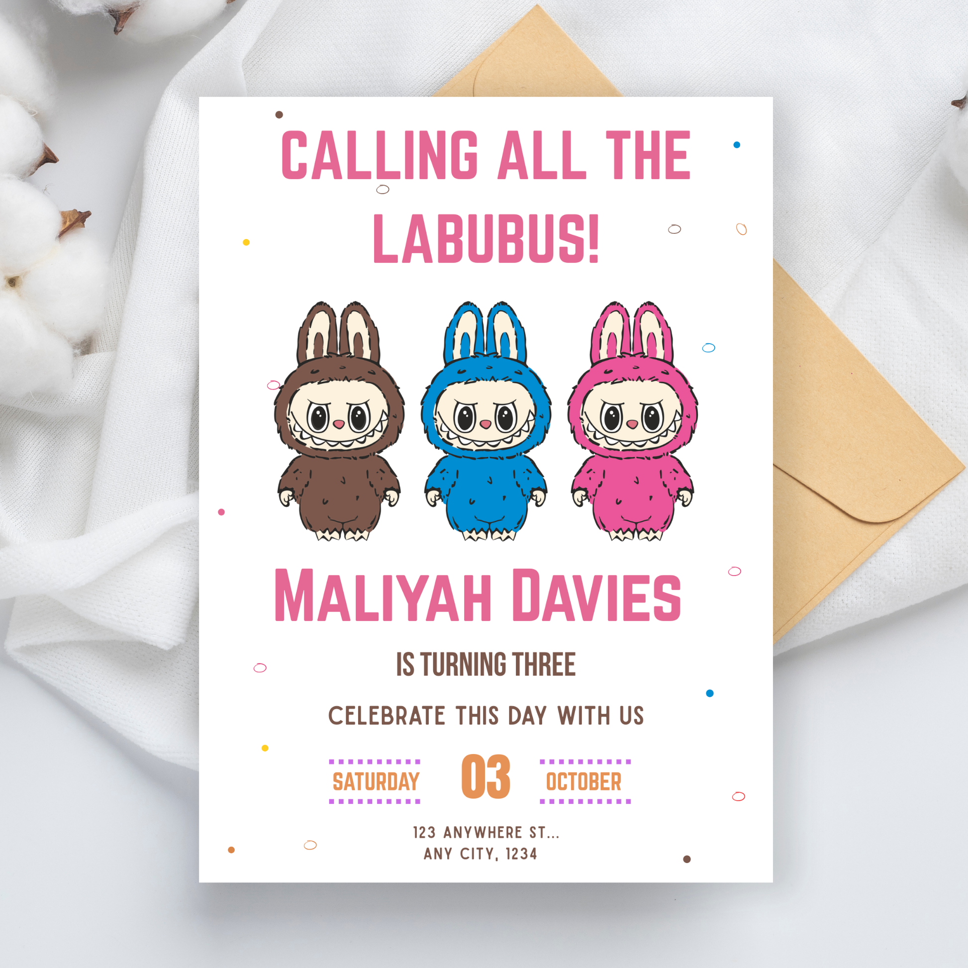 Cute Labubu Editable Birthday Invitation | Labubu Birthday Digital Download | Editable Invitation, Birthday Invite