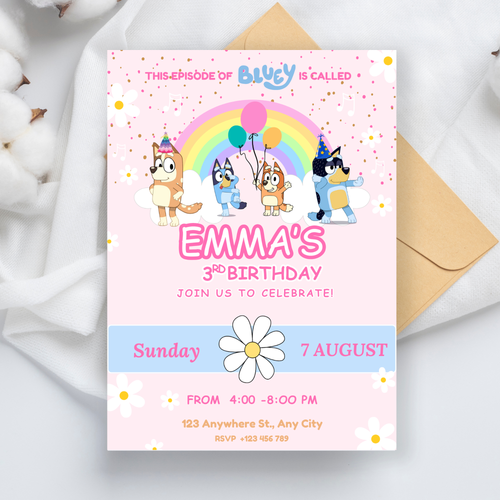 Blue Dog Birthday Invite | Bluey Puppies Daisy Party  | Instant Digitally Download