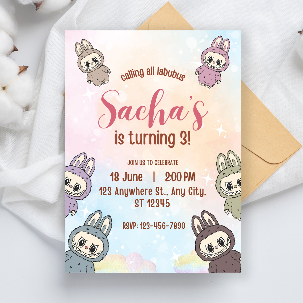 Labubu Birthday Party Invitation | Labubu Editable Template | Labubu Kids Birthday invitation