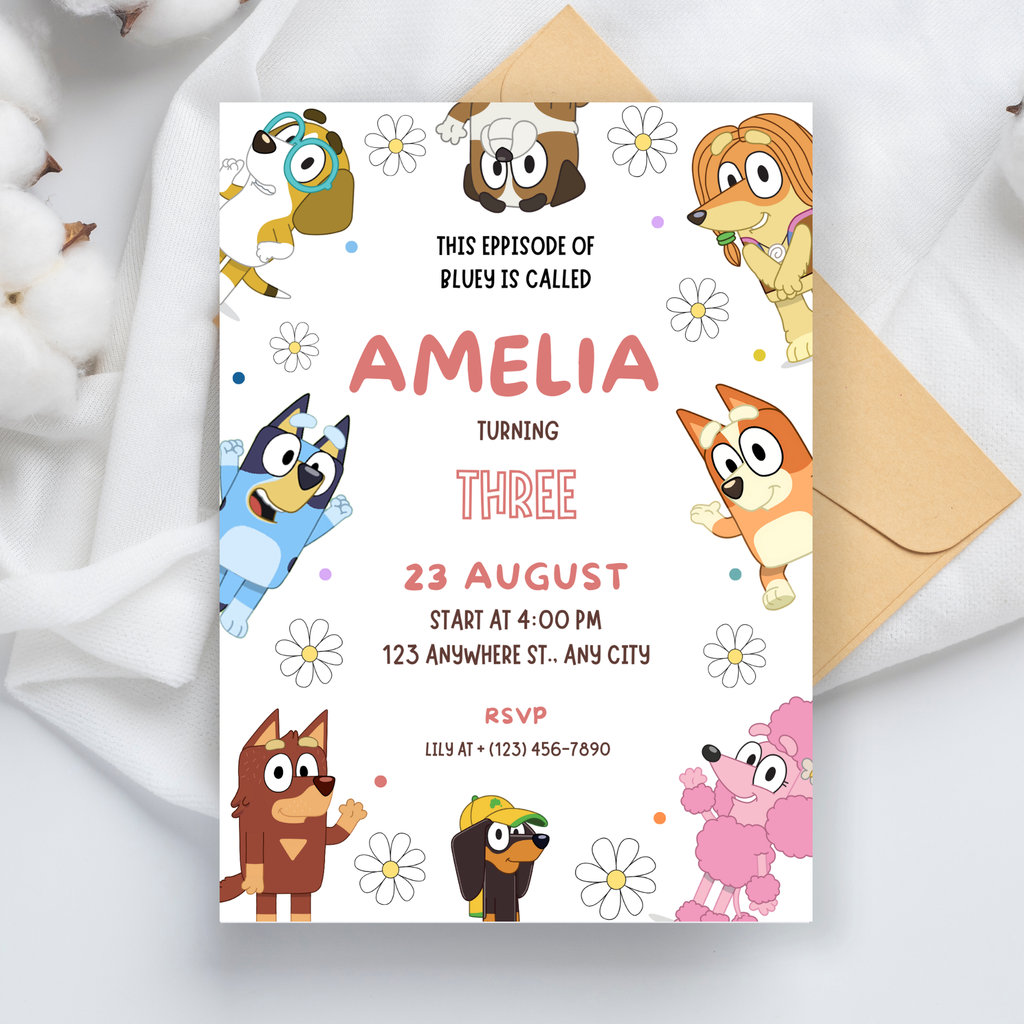 Kids Birthday Invitation Template | Editable Bluey Girls Boys Party Birthday Invitation | Digital Download