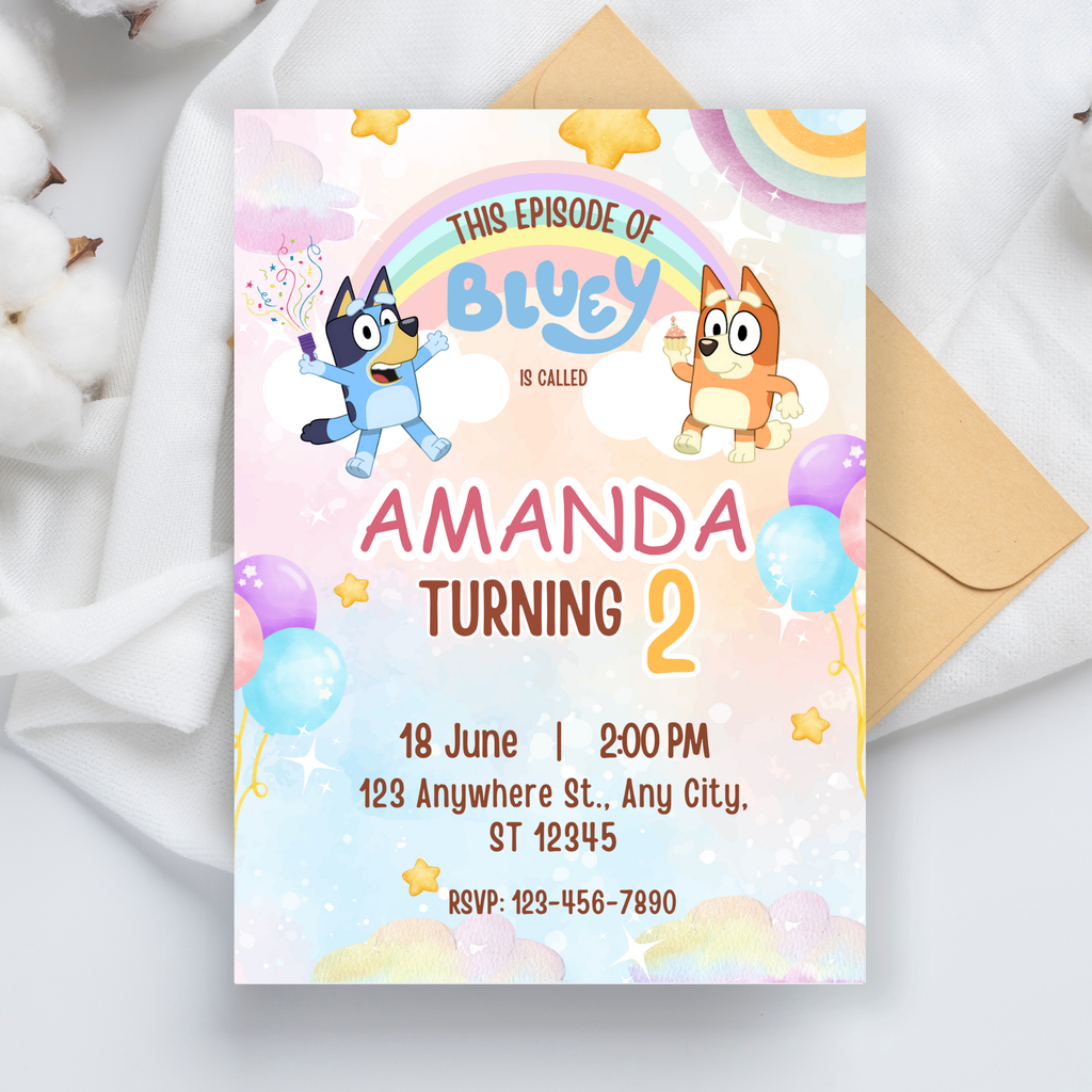 Editable Bluey Invitation | Blue Dog Birthday Invite | Kids Birthday Party Invitation | Editable 5x7" Canva
