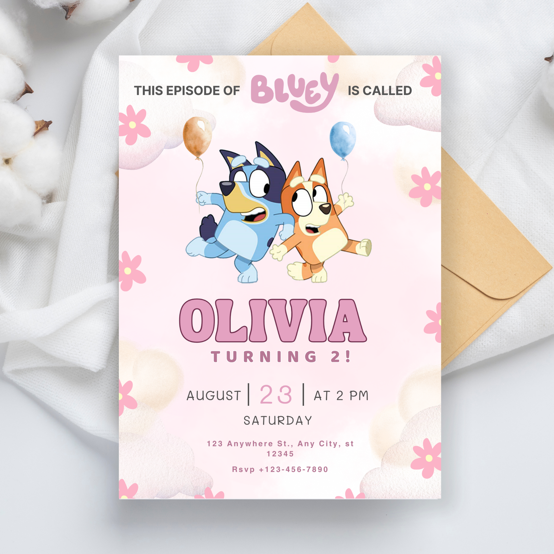 Pink Bluey Birthday Invitation –  Editable Digital Template | Boy and Girl Invitation | Instant Download