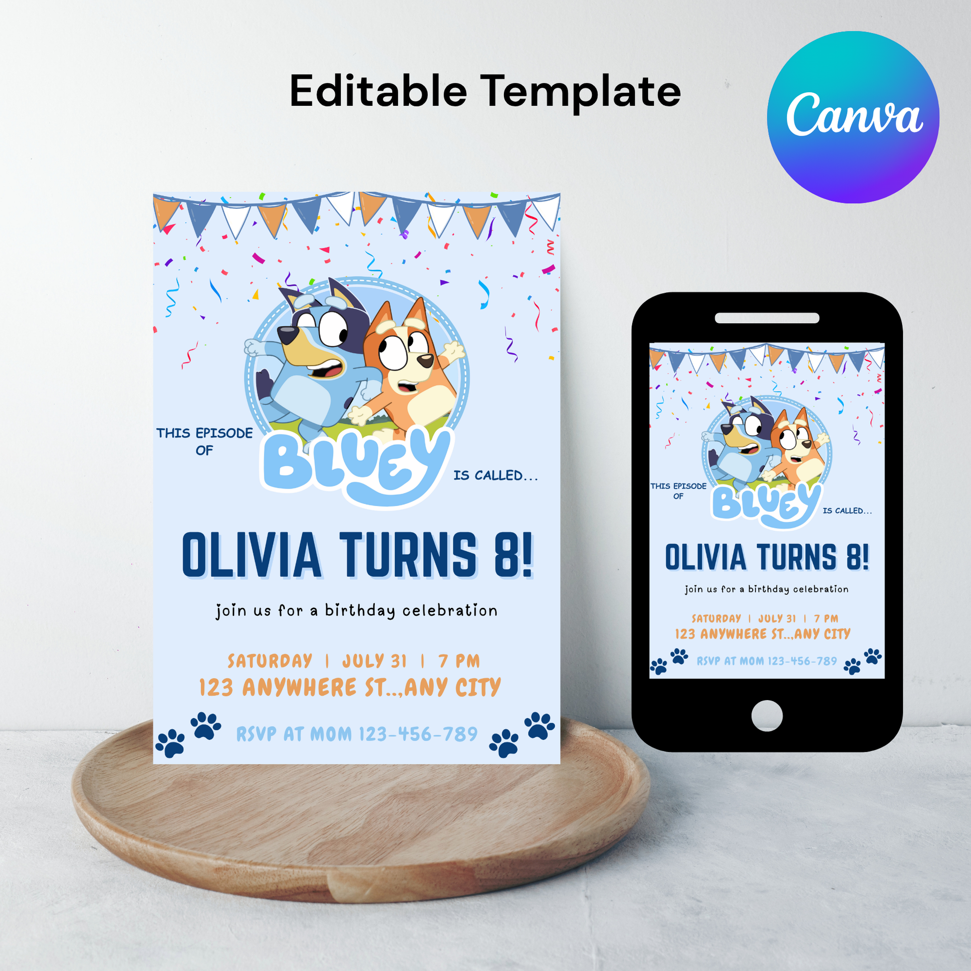 Bluey Editable Birthday Invitation | Blue Dog Party Invitation |  5x7” |  Instant Download