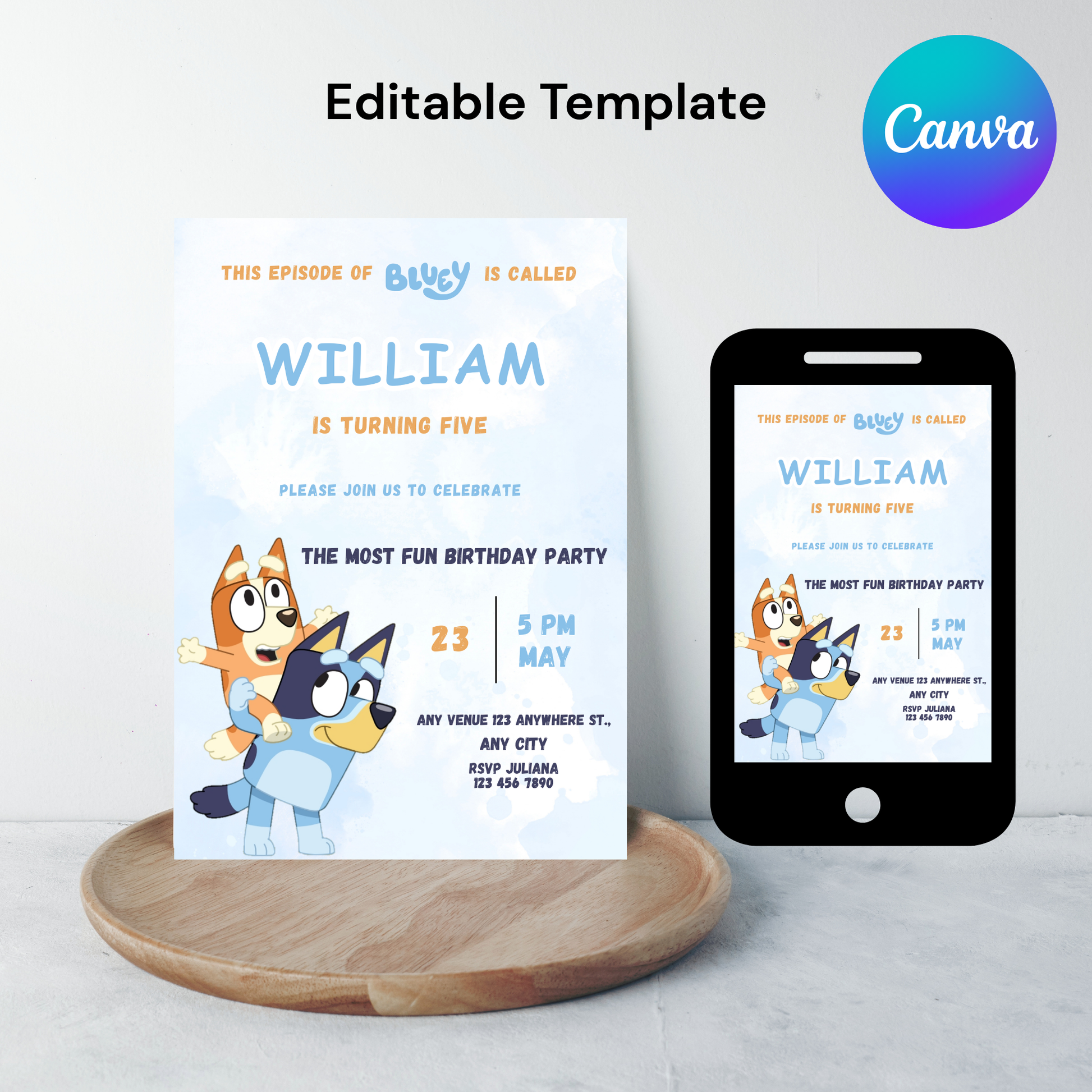 Bluey Party Invites | Bluey Birthday Invitation | Any Age. Editable Canva Template! | Instant Download