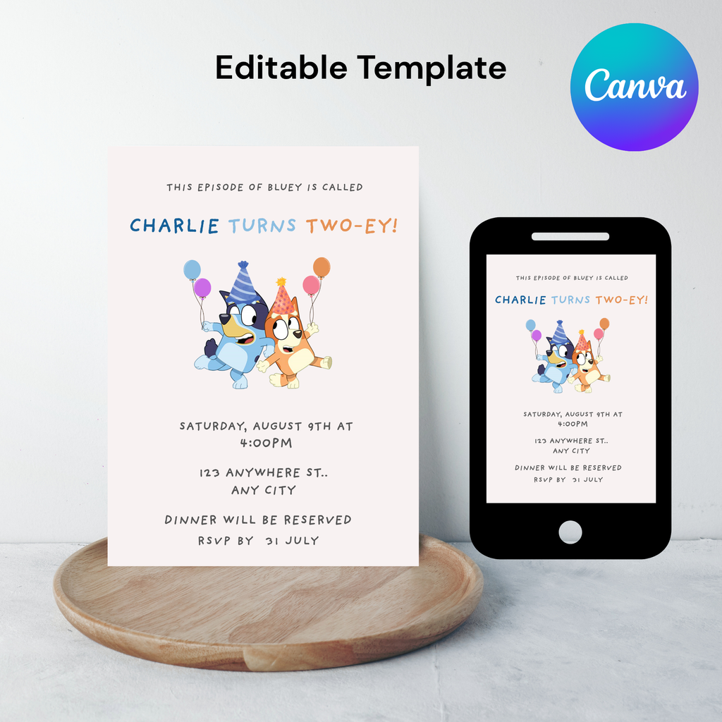 Editable Bluey Birthday Invitation Template | 5x7" | Invite Canva Template | Bluey Birthday