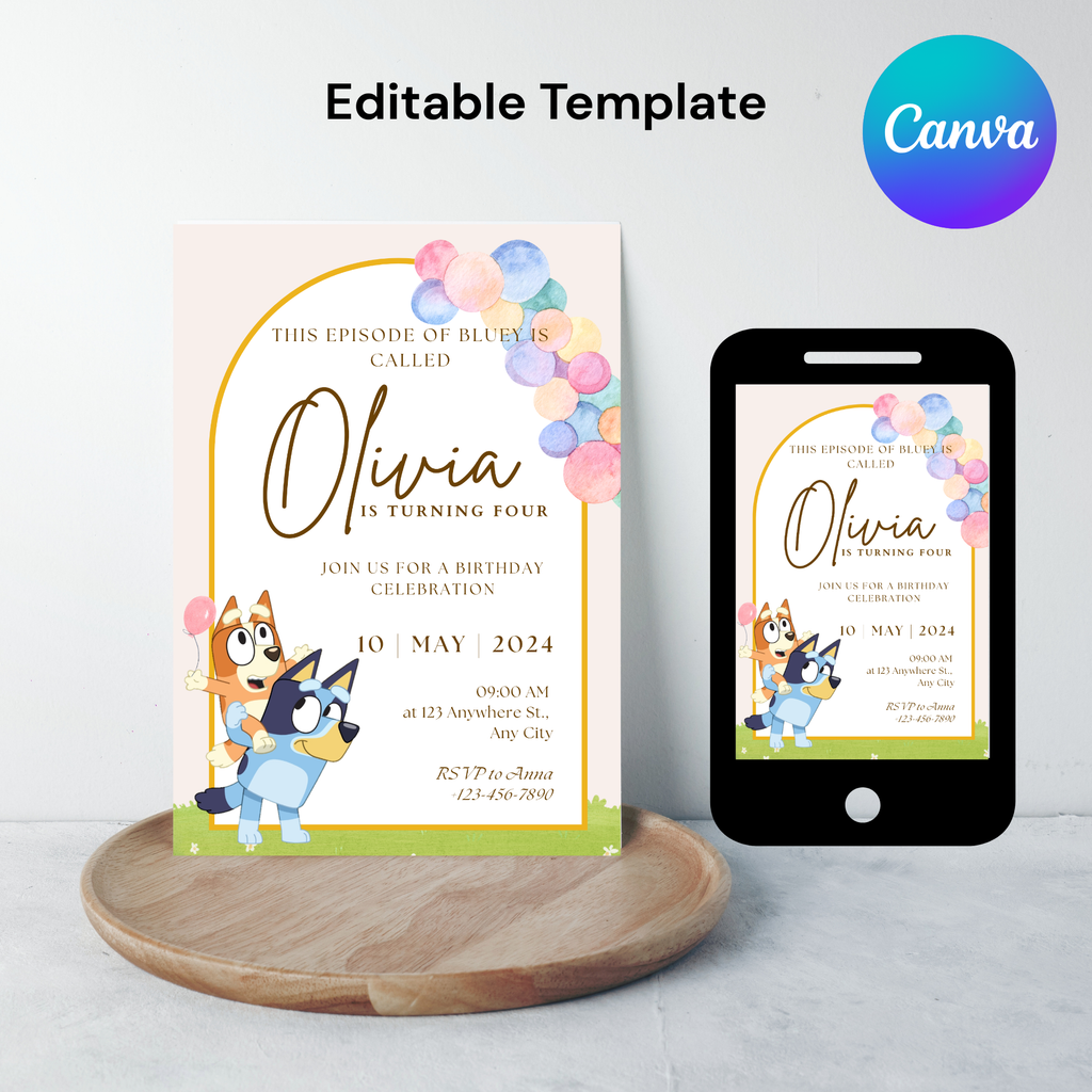 Bluey Birthday Invitation | EDITABLE Bluey Invitation for Girl Boy | Printable Bluey Invitation | 5x7” | Party Invite | Instant Download