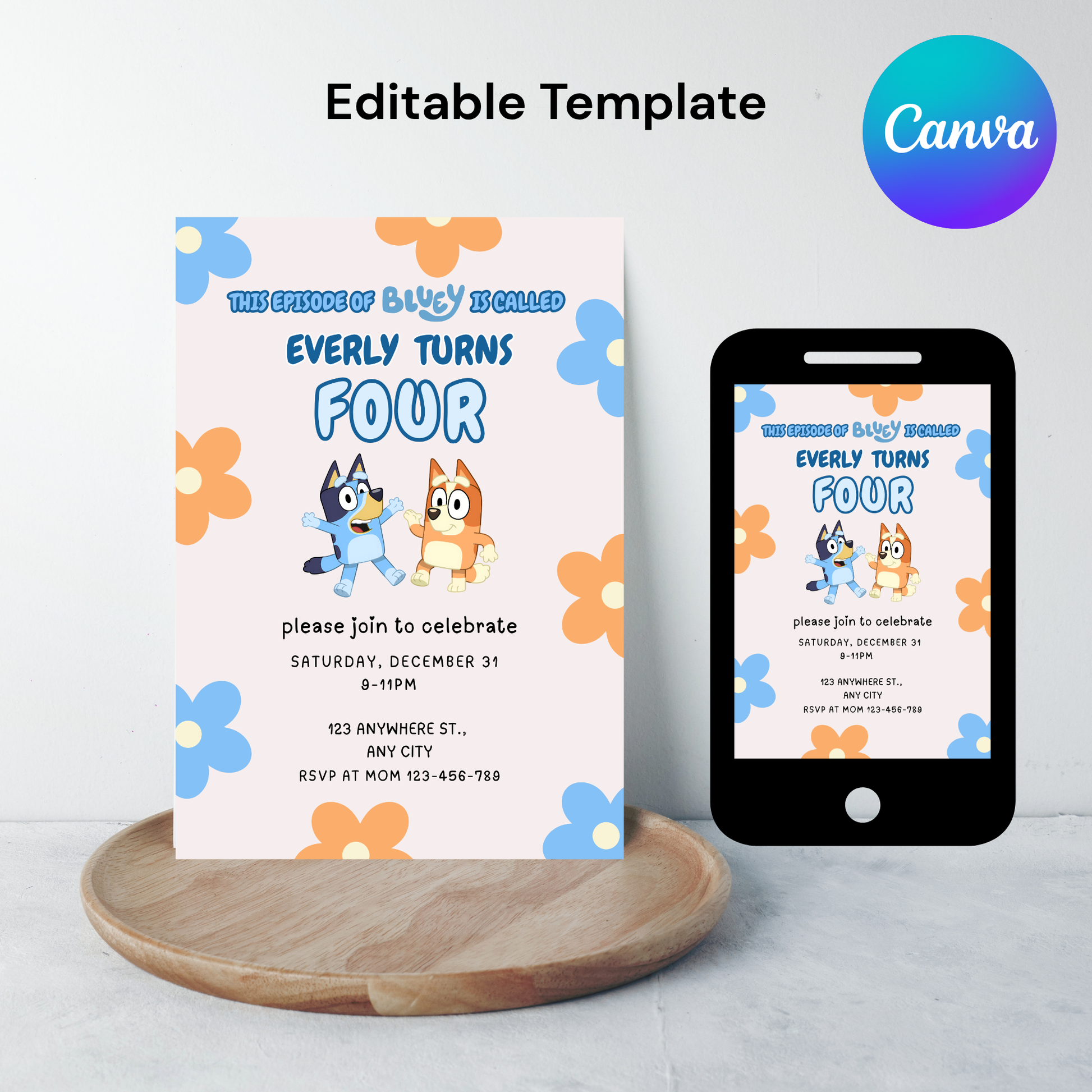 Bluey Editable Birthday Invitation | Kids Birthday Invitation | 5x7” | Party Invite | Instant Download