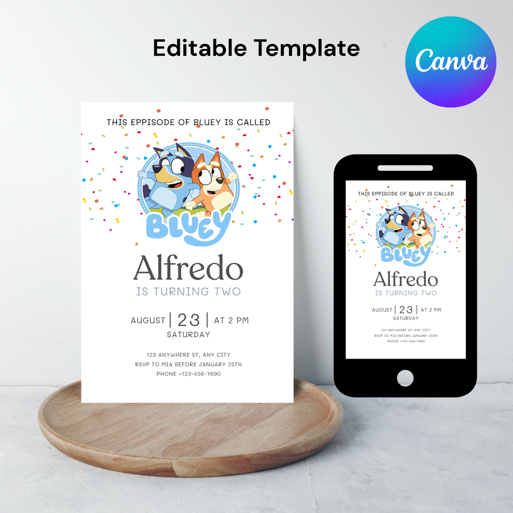 Editable Bluey Birthday Invitation | Boys & Girls Bday Card | Printable Digital Download
