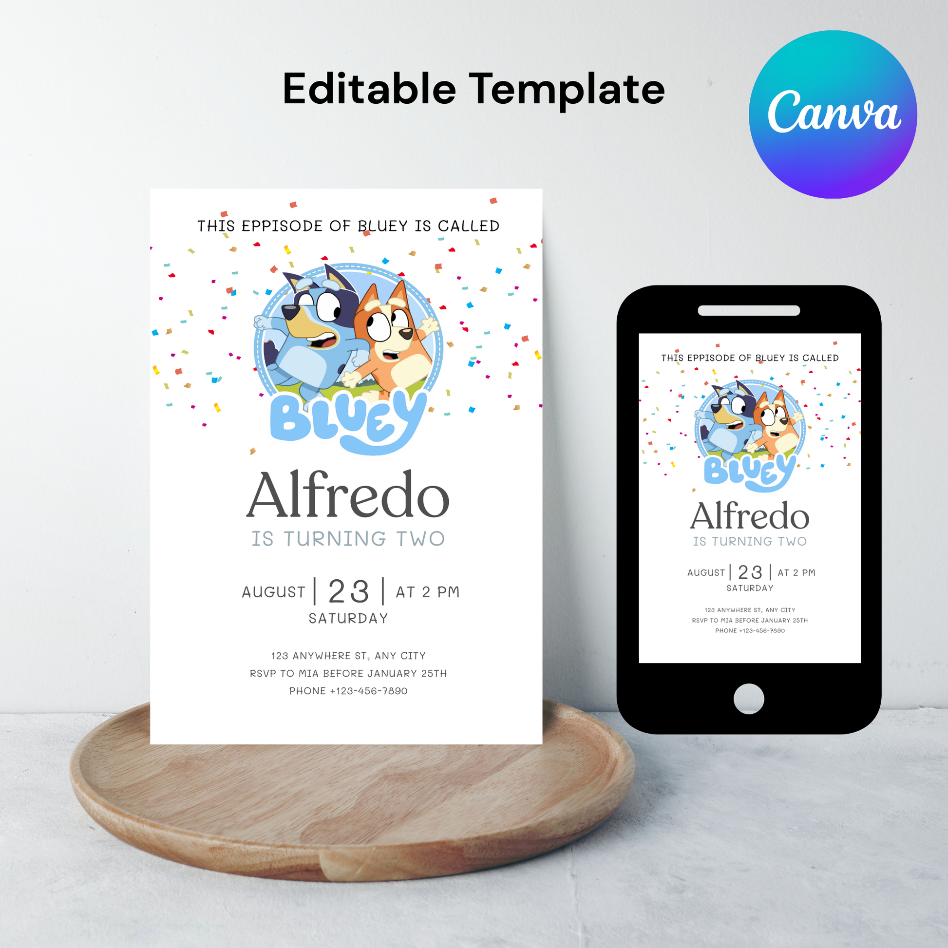 Editable Bluey Birthday Invitation | Boys & Girls Bday Card | Printable Digital Download