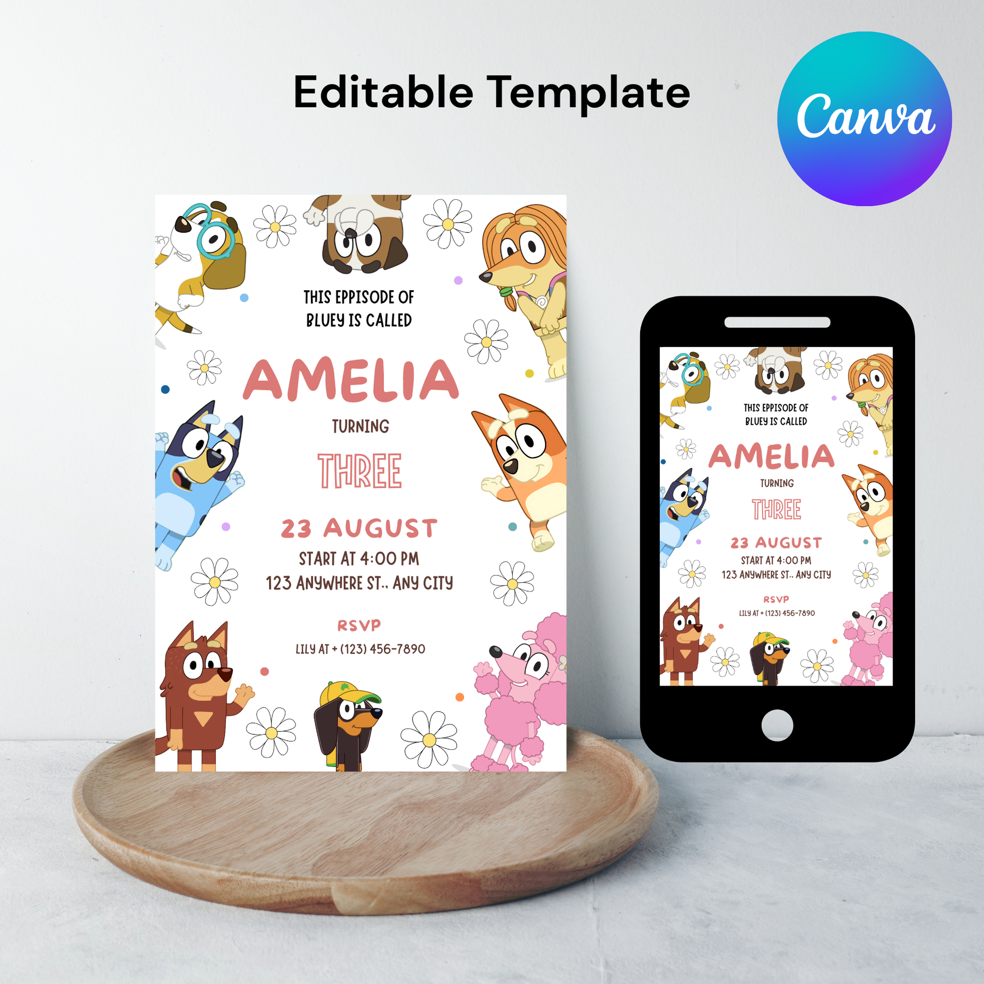 Kids Birthday Invitation Template | Editable Bluey Girls Boys Party Birthday Invitation | Digital Download