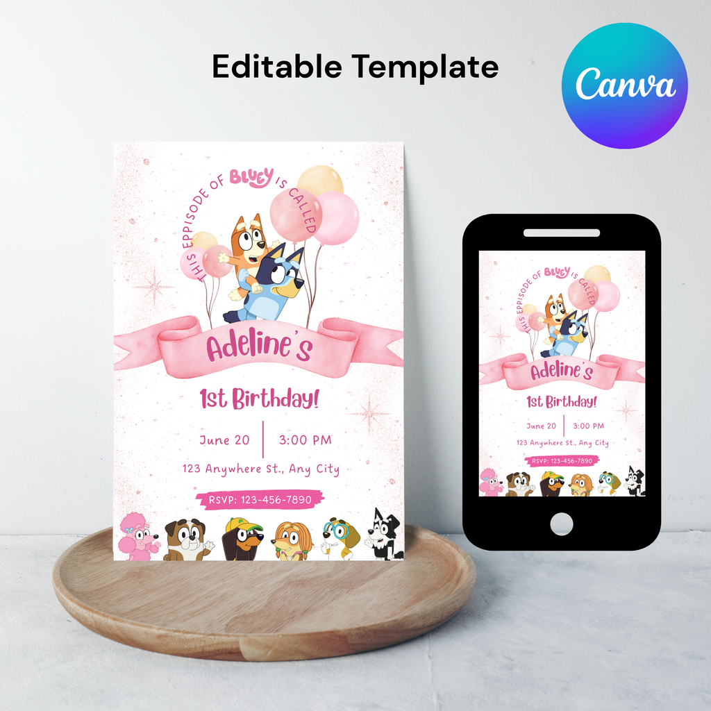 Editable Bluey Birthday Invitation | Bluey Themed Kids Birthday Invite | Bluey Dog Invitation | Boys Girls Instant Download