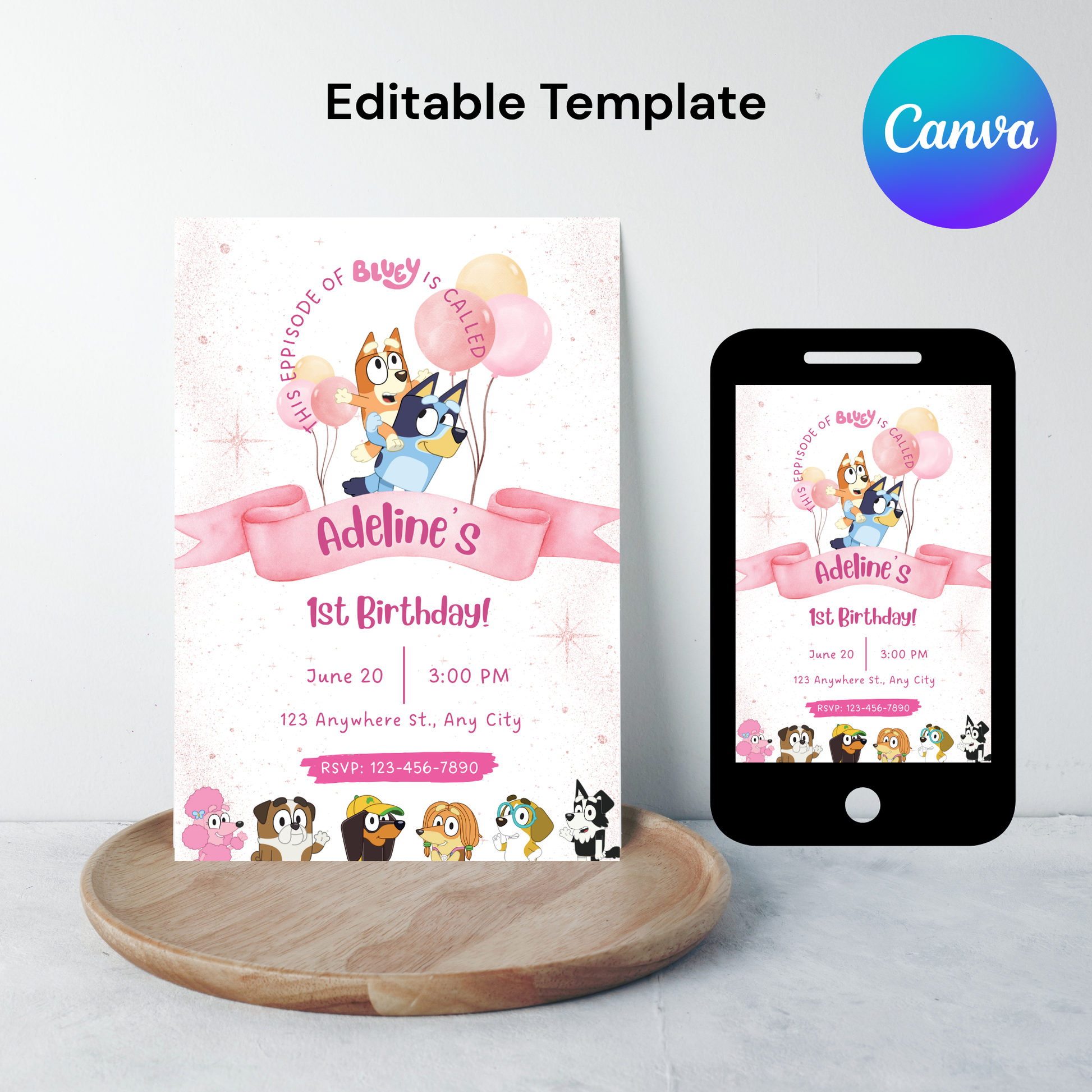 Editable Bluey Birthday Invitation | Bluey Themed Kids Birthday Invite | Bluey Dog Invitation | Boys Girls Instant Download