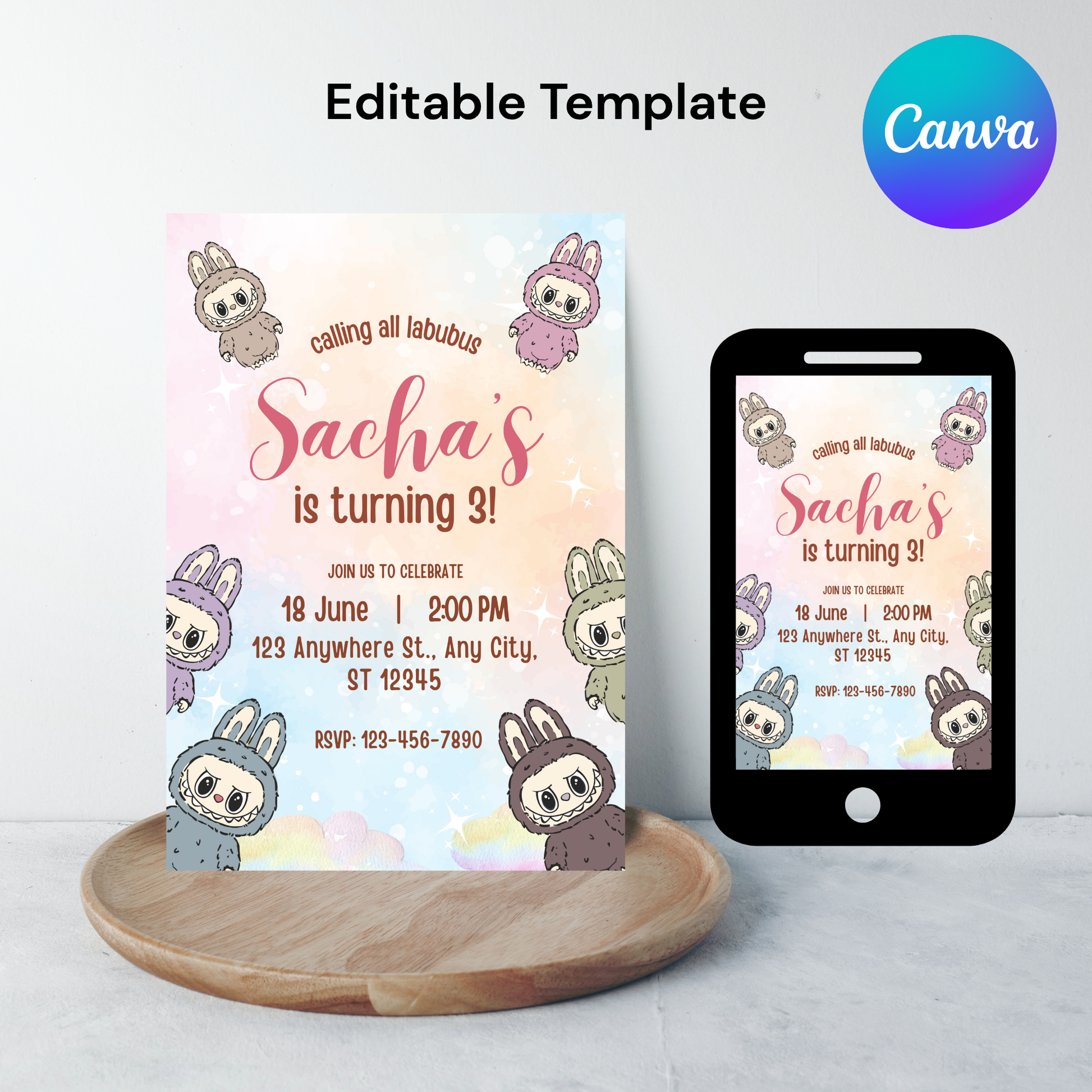 Labubu Birthday Party Invitation | Labubu Editable Template | Labubu Kids Birthday invitation