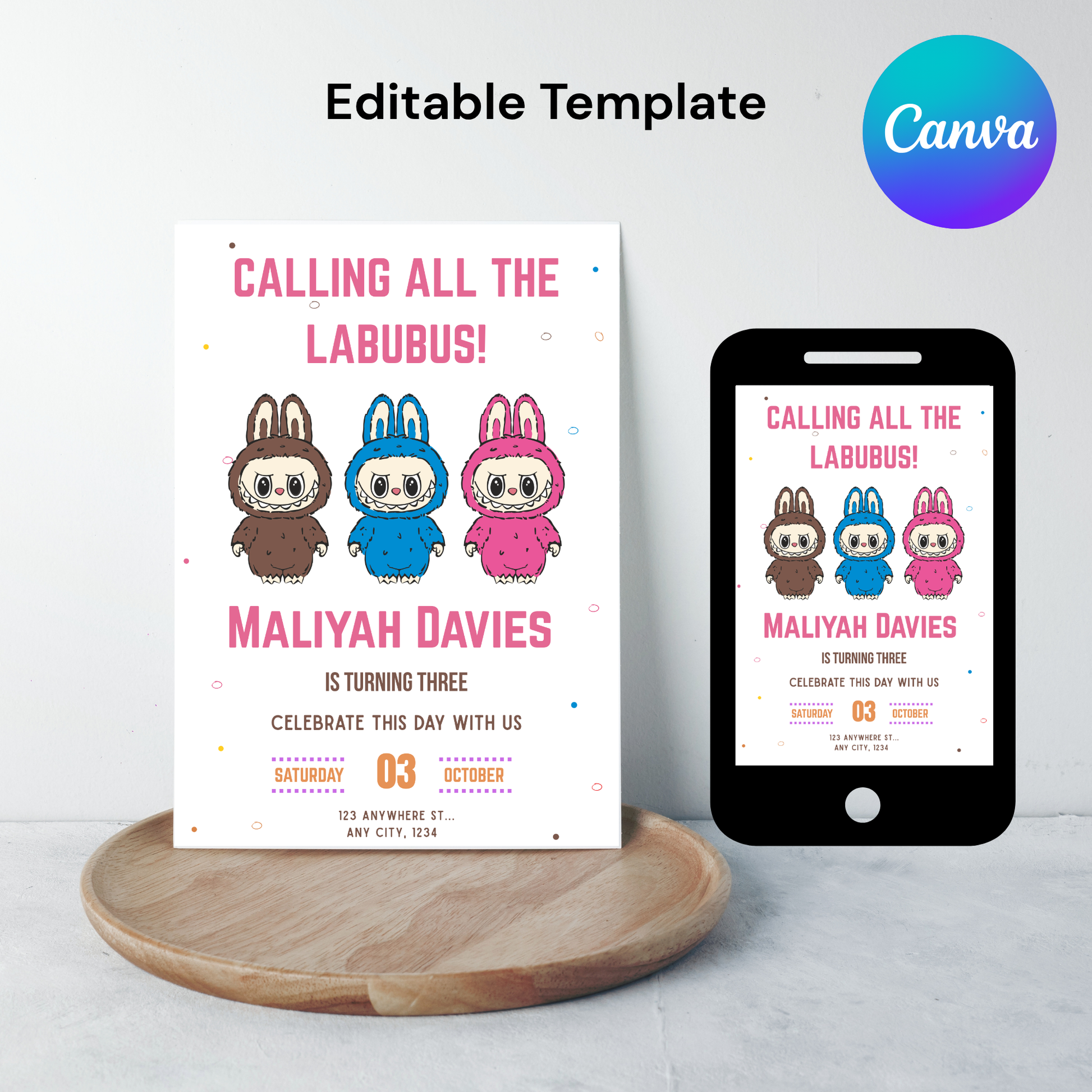 Cute Labubu Editable Birthday Invitation | Labubu Birthday Digital Download | Editable Invitation, Birthday Invite