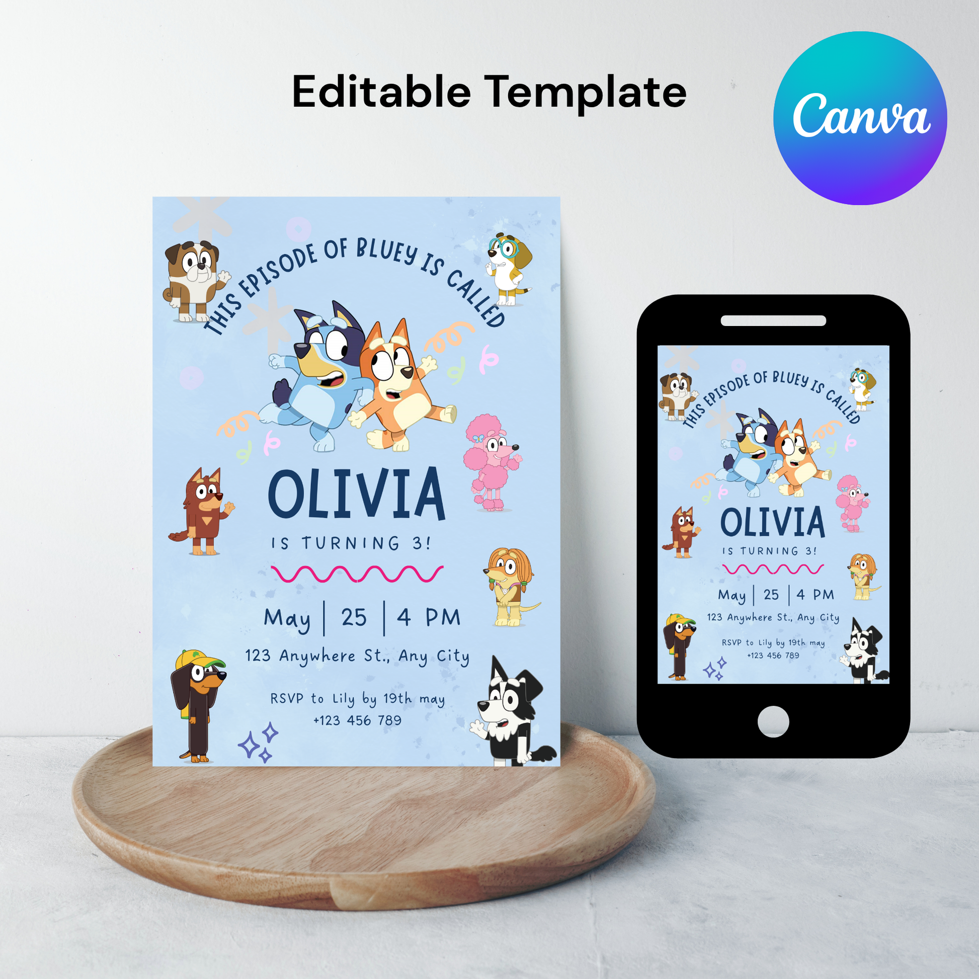 Bluey Editable Birthday Invitation | Bluey Digital Invite | 5x7” | Party Invite | Instant Download