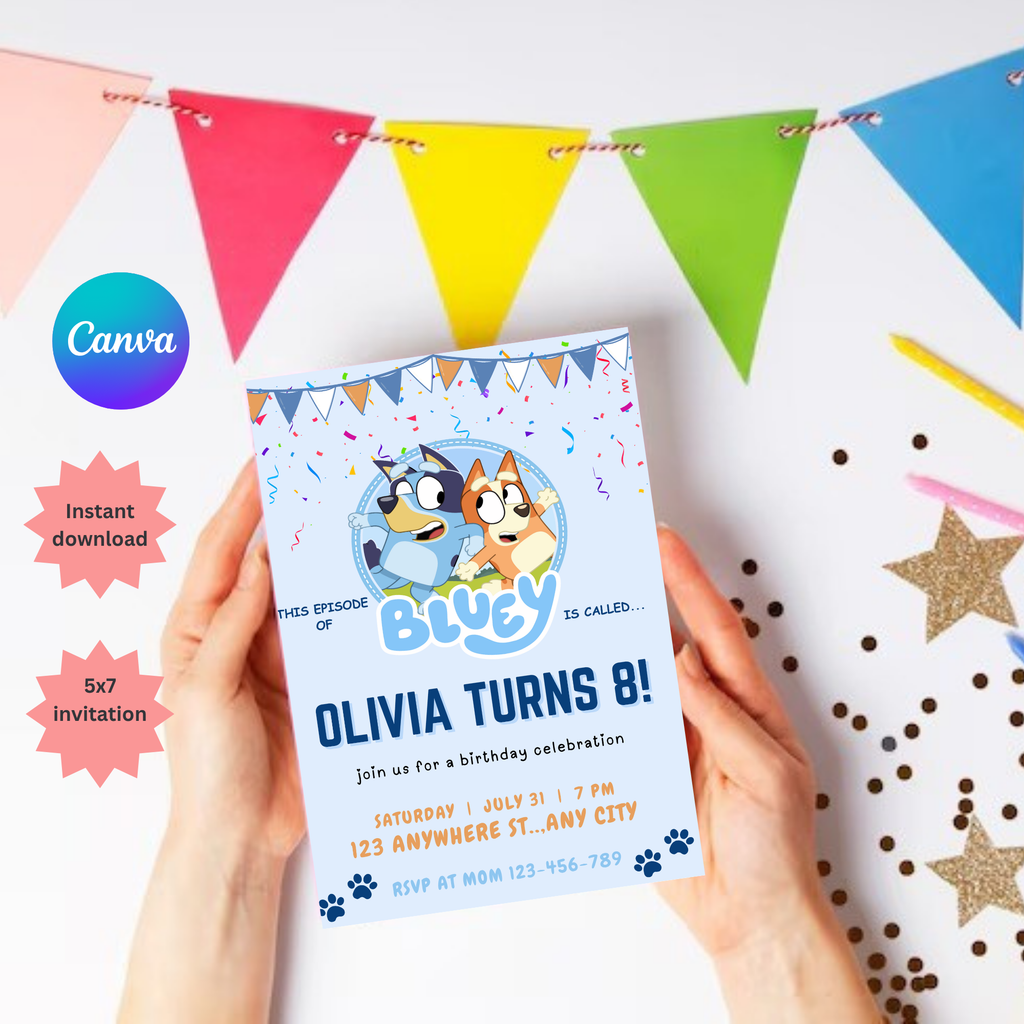 Bluey Editable Birthday Invitation | Blue Dog Party Invitation |  5x7” |  Instant Download