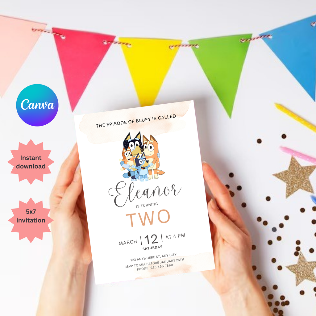 Bluey Birthday Invitation – Easy Editable Digital Template | 5x7” | Party Invite | Instant Download