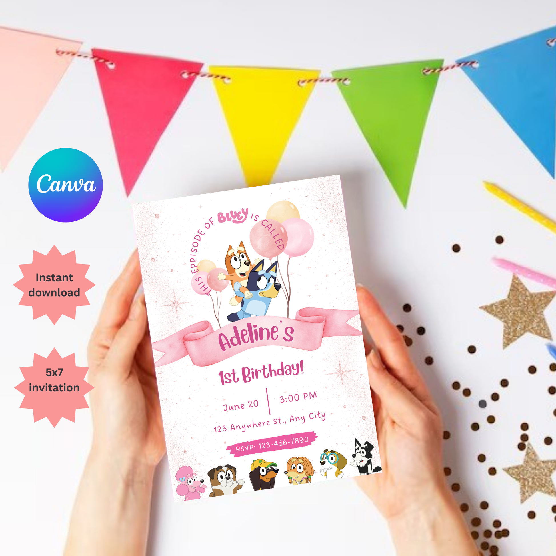 Editable Bluey Birthday Invitation | Bluey Themed Kids Birthday Invite | Bluey Dog Invitation | Boys Girls Instant Download