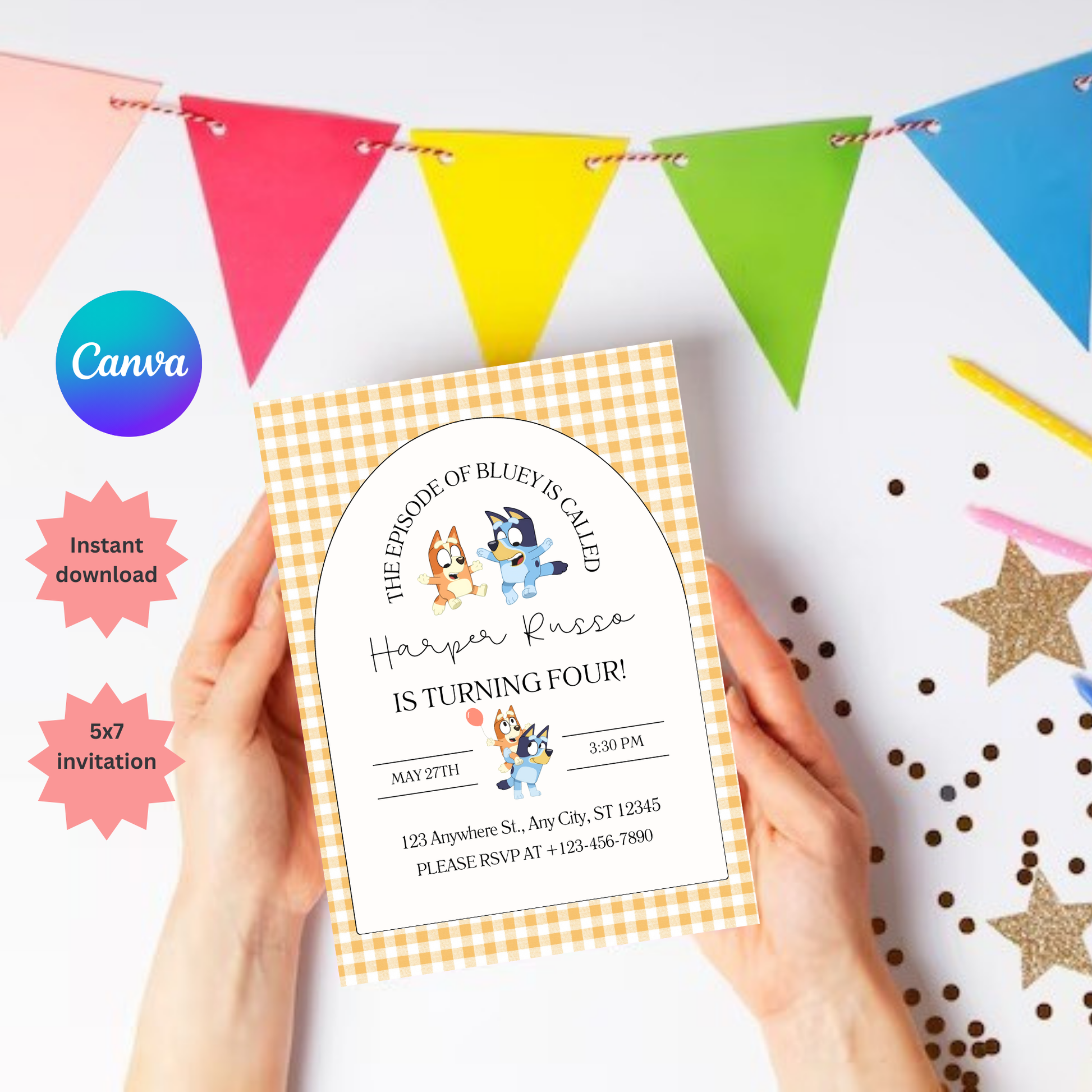 Bluey-Inspired Birthday Party Invitation | Editable Canva Template | 5x7”  | Instant Download