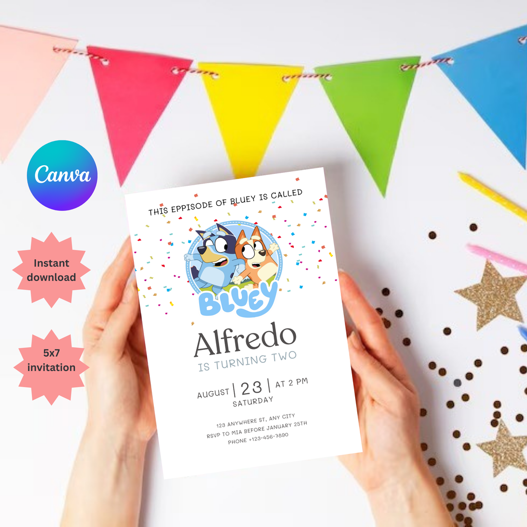 Editable Bluey Birthday Invitation | Boys & Girls Bday Card | Printable Digital Download