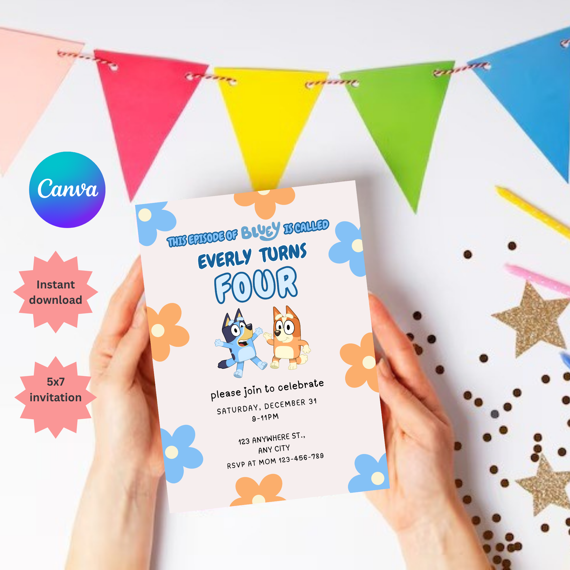 Bluey Editable Birthday Invitation | Kids Birthday Invitation | 5x7” | Party Invite | Instant Download