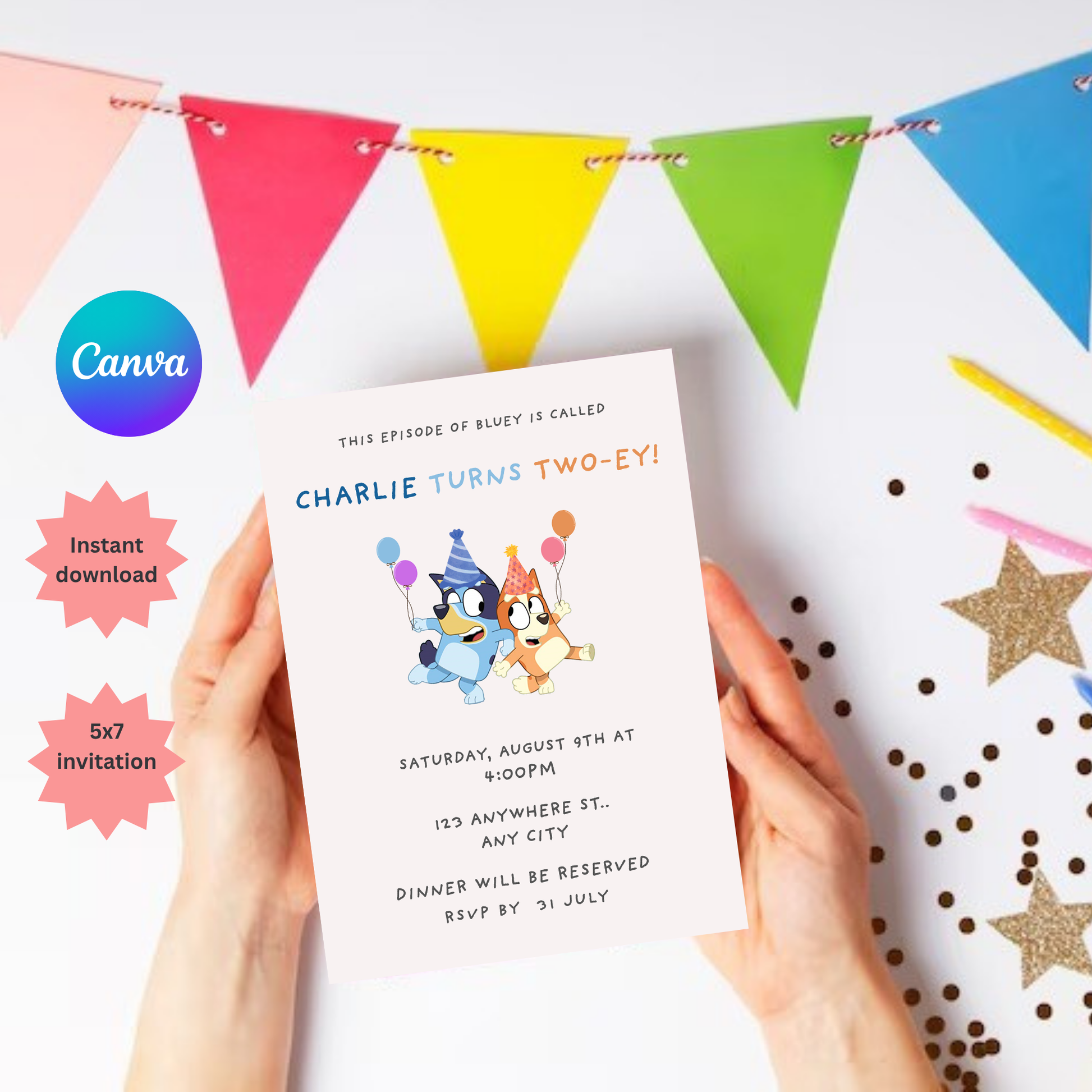 Editable Bluey Birthday Invitation Template | 5x7" | Invite Canva Template | Bluey Birthday
