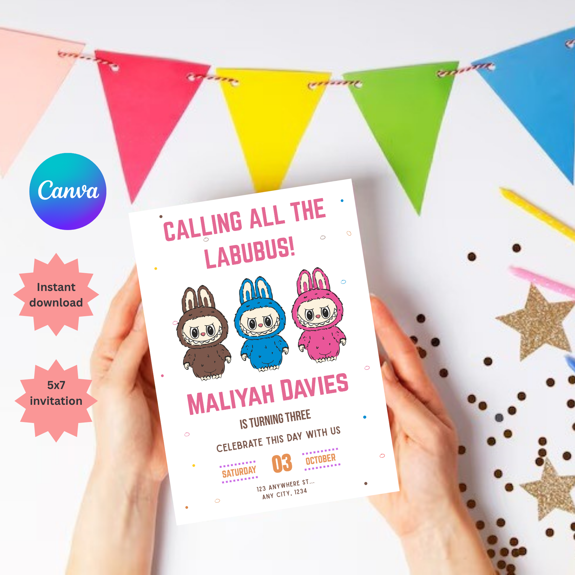 Cute Labubu Editable Birthday Invitation | Labubu Birthday Digital Download | Editable Invitation, Birthday Invite