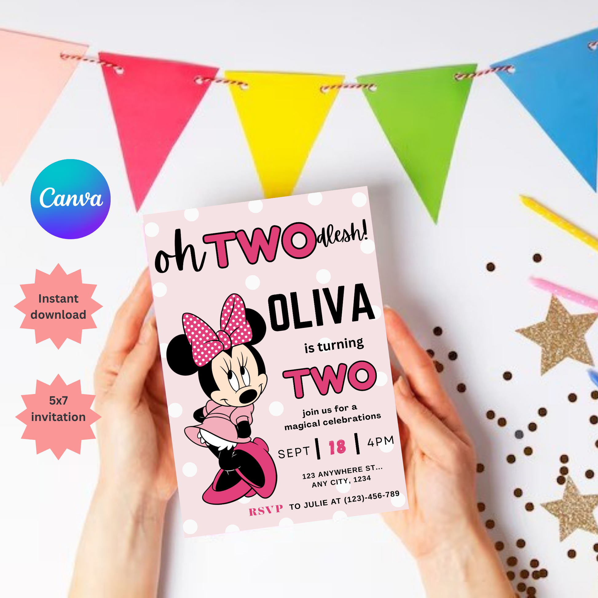 Editable Pink Minnie Mouse Birthday Invitation | Girls Birthday Invitation, Printable Invitation | Instant Download
