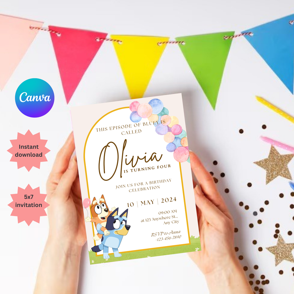 Bluey Birthday Invitation | EDITABLE Bluey Invitation for Girl Boy | Printable Bluey Invitation | 5x7” | Party Invite | Instant Download