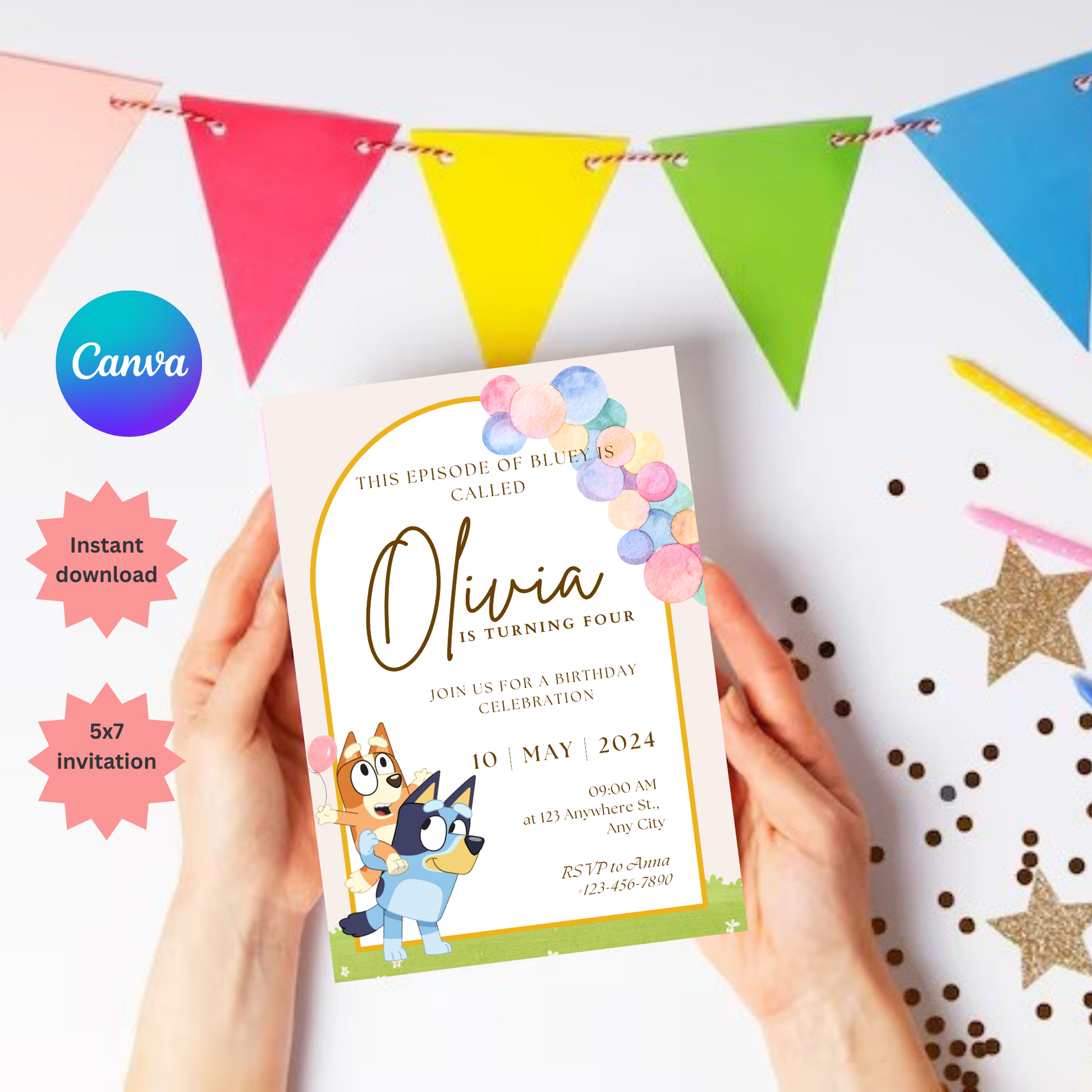 Bluey Birthday Invitation | EDITABLE Bluey Invitation for Girl Boy | Printable Bluey Invitation | 5x7” | Party Invite | Instant Download