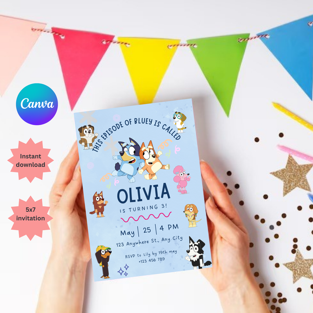 Bluey Editable Birthday Invitation | Bluey Digital Invite | 5x7” | Party Invite | Instant Download
