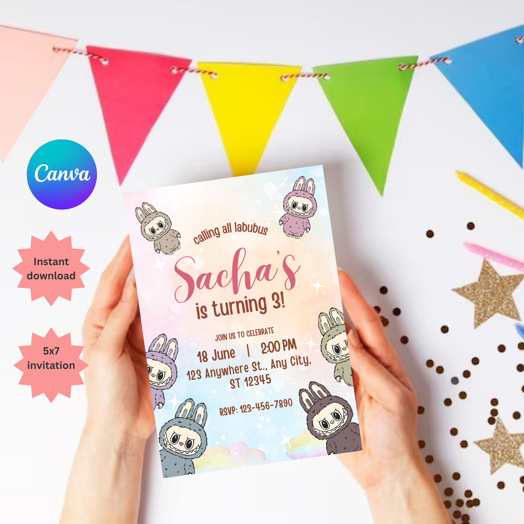 Labubu Birthday Party Invitation | Labubu Editable Template | Labubu Kids Birthday invitation
