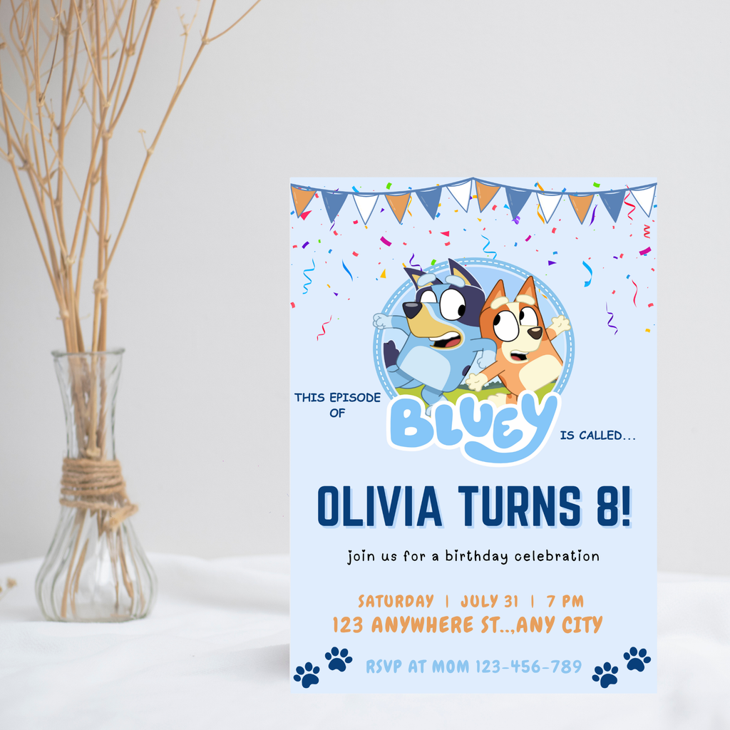 Bluey Editable Birthday Invitation | Blue Dog Party Invitation |  5x7” |  Instant Download