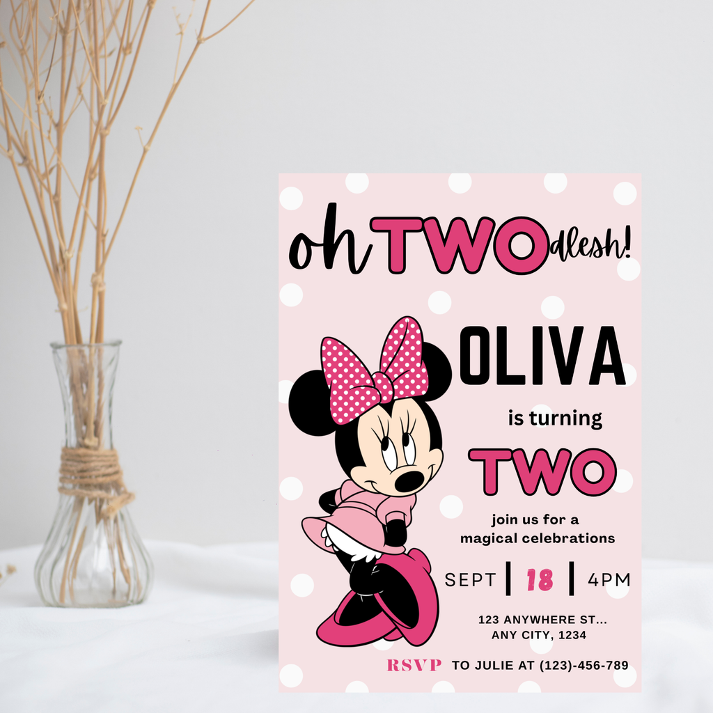 Editable Pink Minnie Mouse Birthday Invitation | Girls Birthday Invitation, Printable Invitation | Instant Download