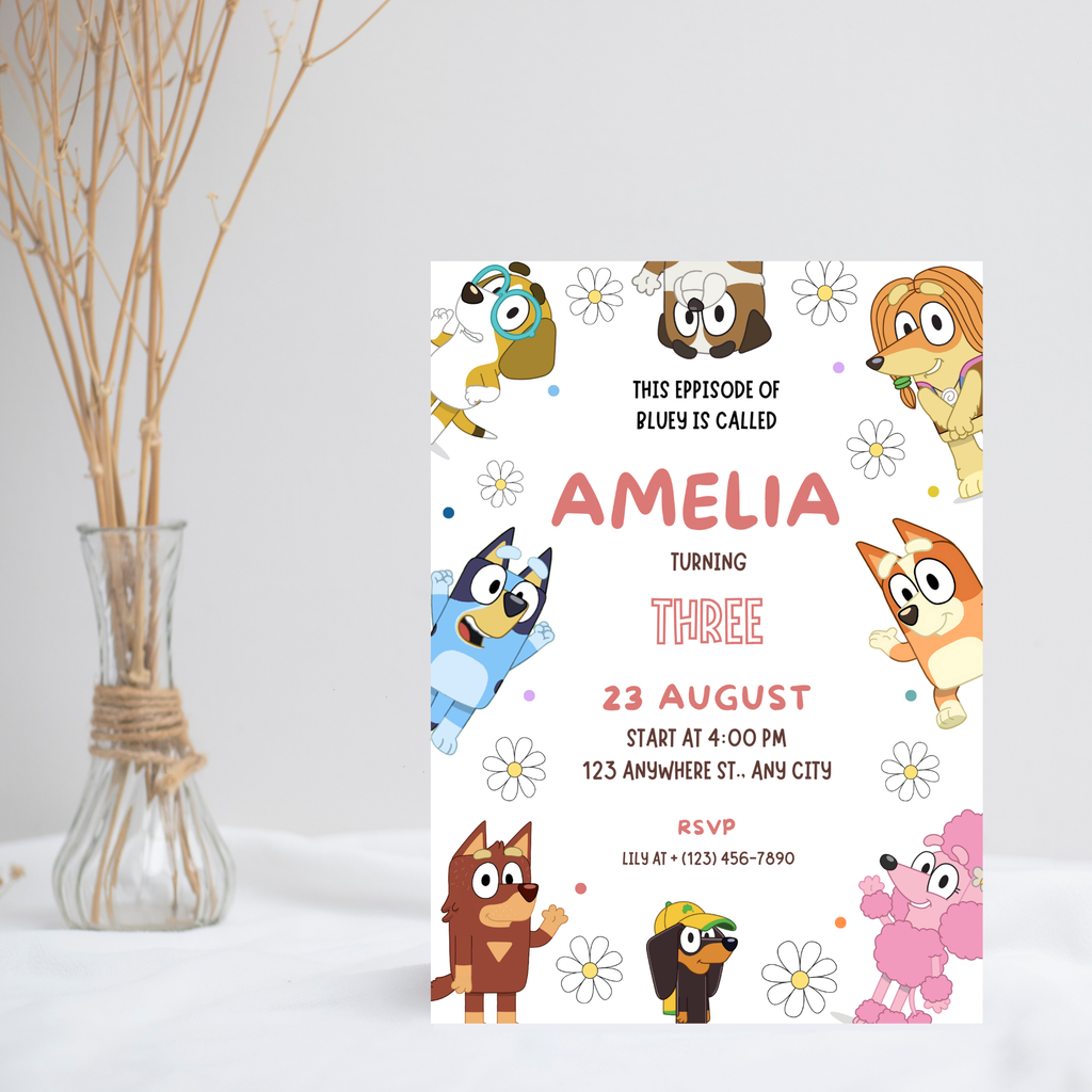 Kids Birthday Invitation Template | Editable Bluey Girls Boys Party Birthday Invitation | Digital Download