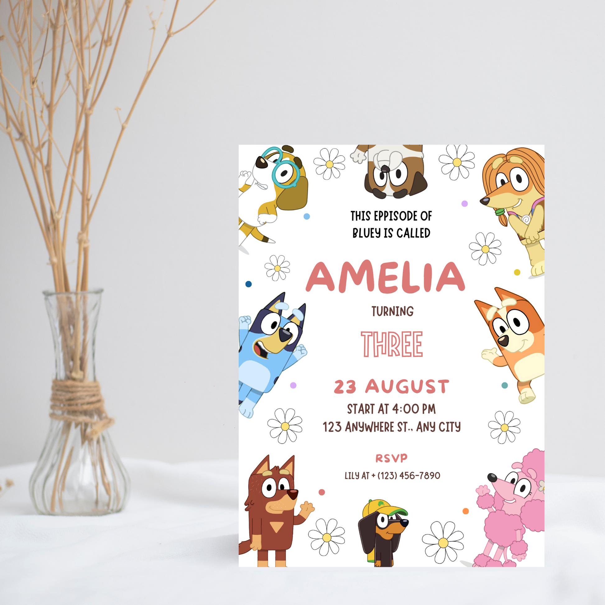 Kids Birthday Invitation Template | Editable Bluey Girls Boys Party Birthday Invitation | Digital Download