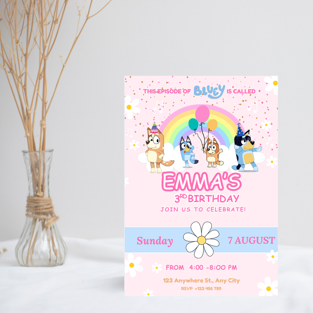 Blue Dog Birthday Invite | Bluey Puppies Daisy Party  | Instant Digitally Download