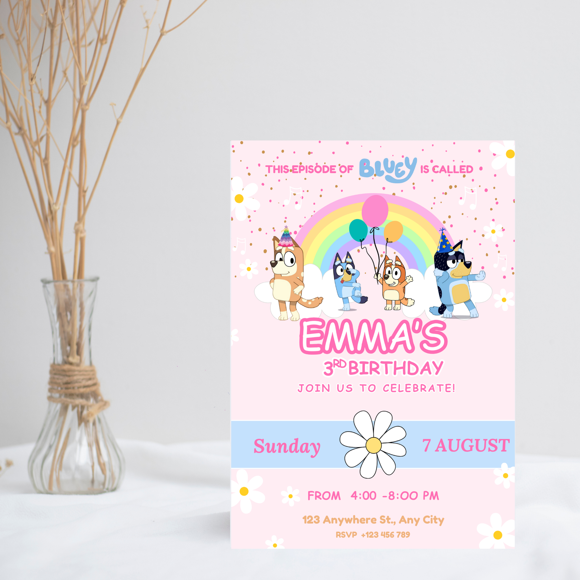 Blue Dog Birthday Invite | Bluey Puppies Daisy Party  | Instant Digitally Download