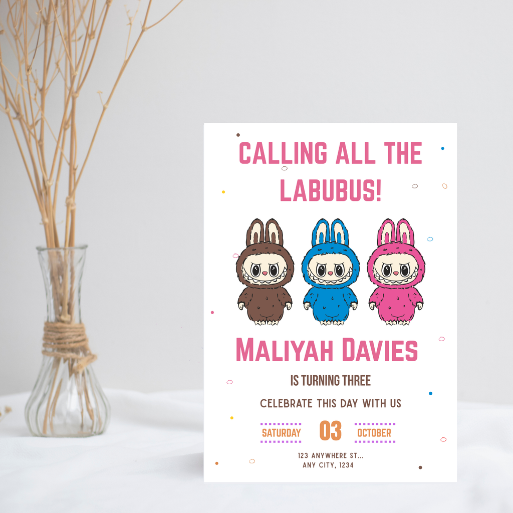 Cute Labubu Editable Birthday Invitation | Labubu Birthday Digital Download | Editable Invitation, Birthday Invite