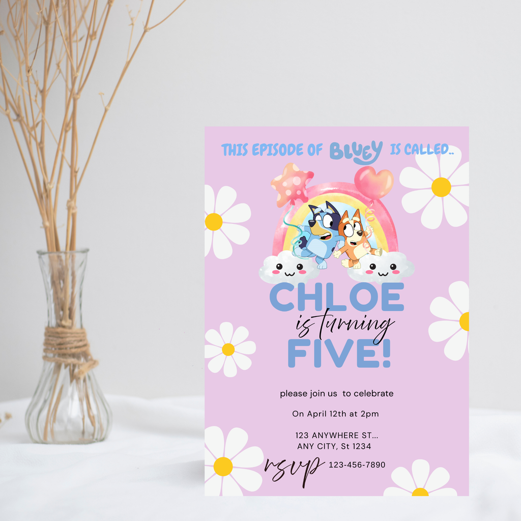 Purple Bluey Birthday Invitation | Editable Digital Template | 5x7” | Party Invite | Instant Download